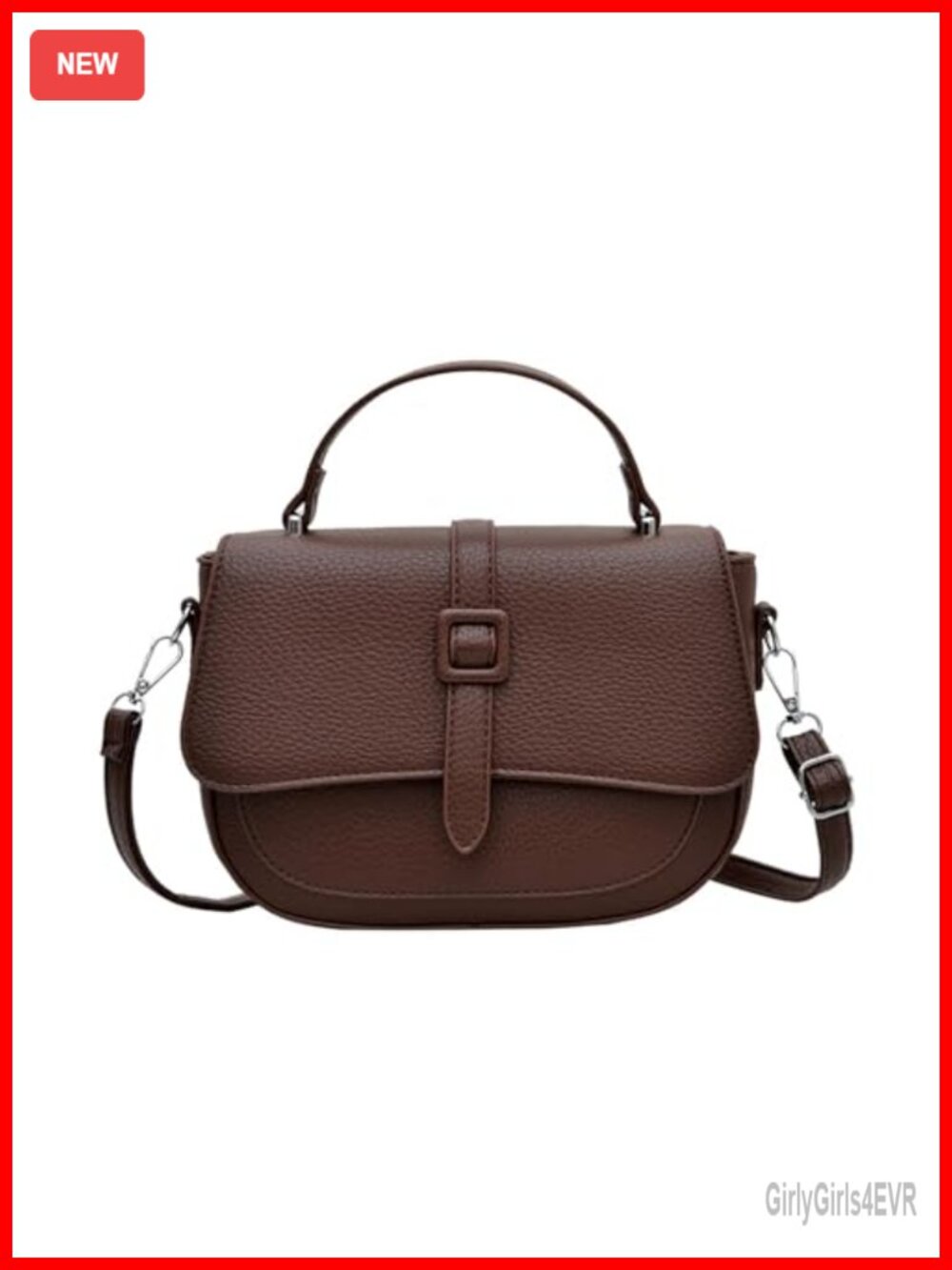 Small Saddle Crossbody Bag Vegan Leather Flap Purse Adjustable Strap
